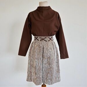 Vintage 70s Brown Long Sleeve Mini Dress